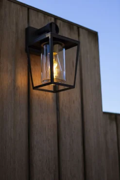 Außenwandleuchte Aluminium Glas H:28,8 cm IP44 Schwarz