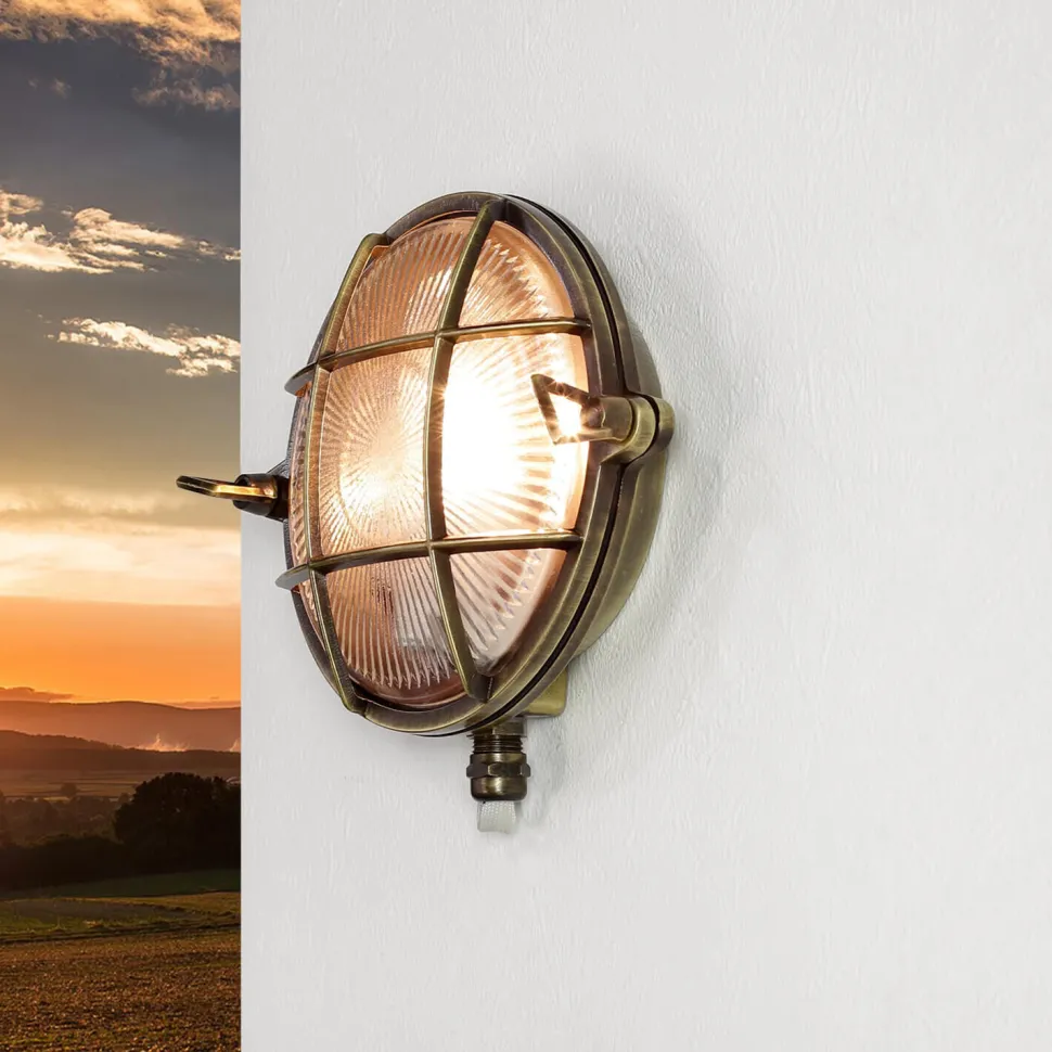 Außenwandleuchte Antik Echt Messing Käfigschirm