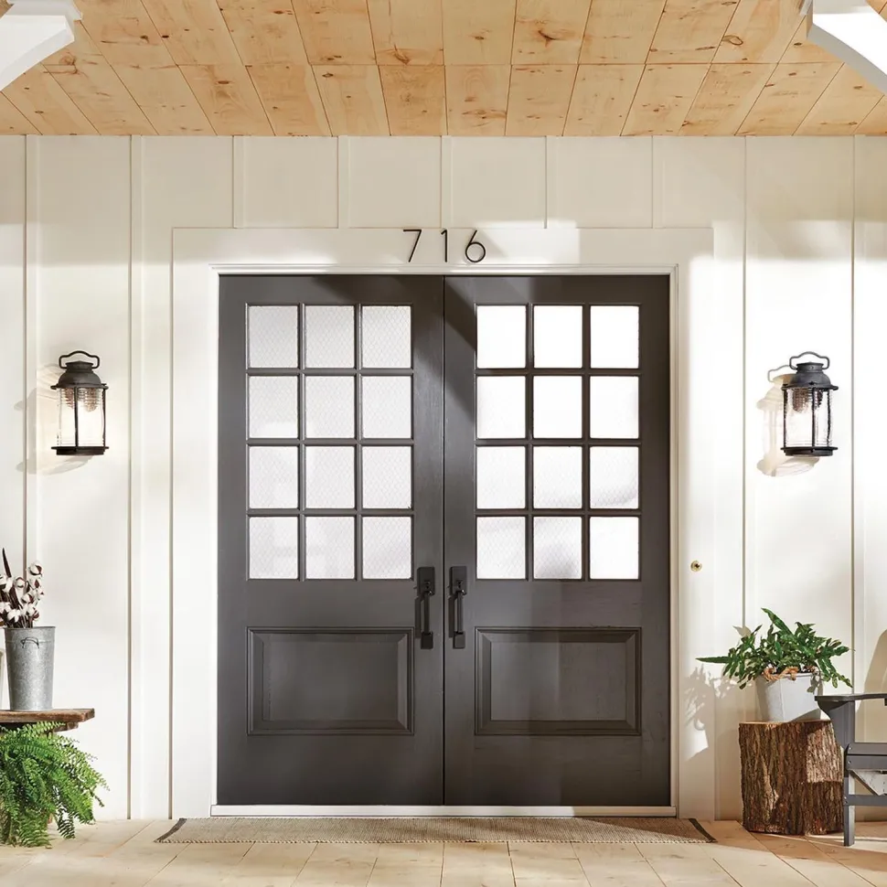 Außenwandleuchte E27 IP44 40,4 cm hoch Vintage Glas Alum