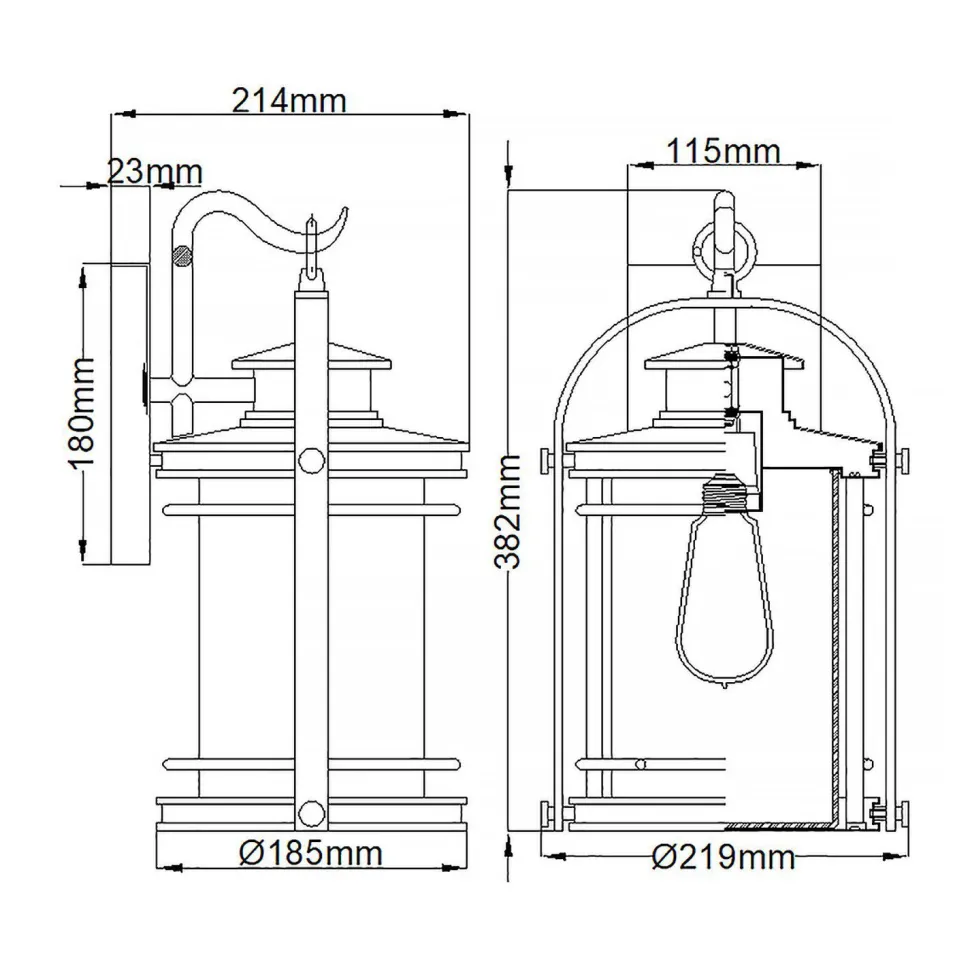 Außenwandleuchte H: 38,2 cm IP44 E27 Aluminium Regenglas
