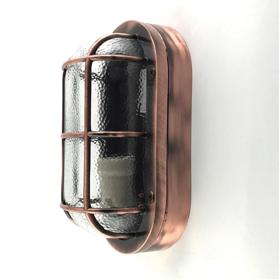 Außenwandleuchte in Kupfer antik aus Messing Glas IP64 E27