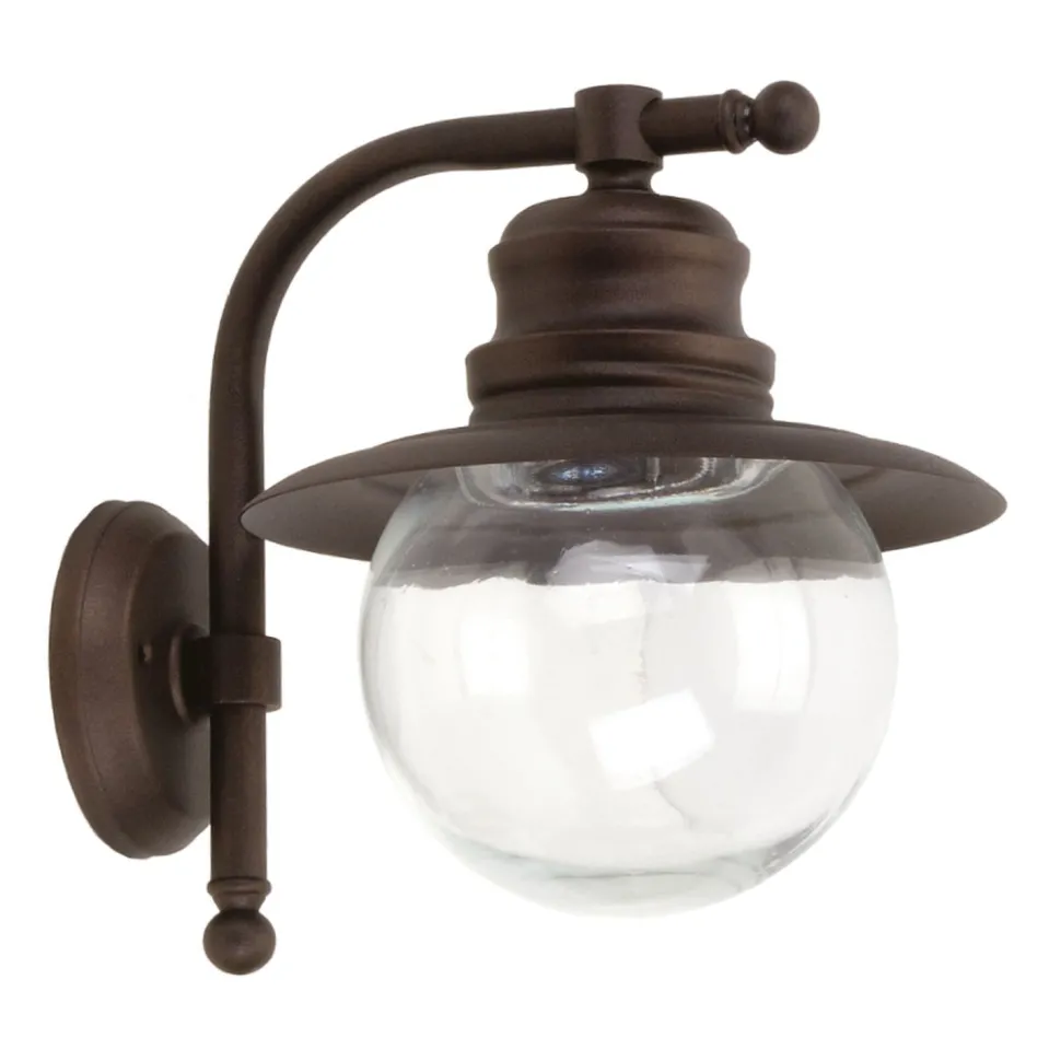 Außenwandleuchte Messing Glas E27 H: 30 cm Rostbraun Antik