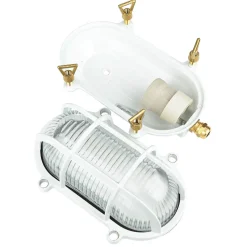 Außenwandleuchte Messing Riffelglas Maritim Weiß