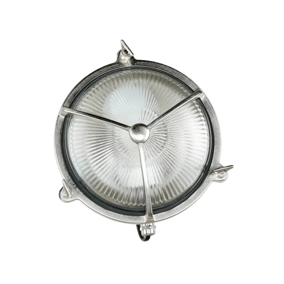 Außenwandleuchte Rund Nickel Echt-Messing Maritim