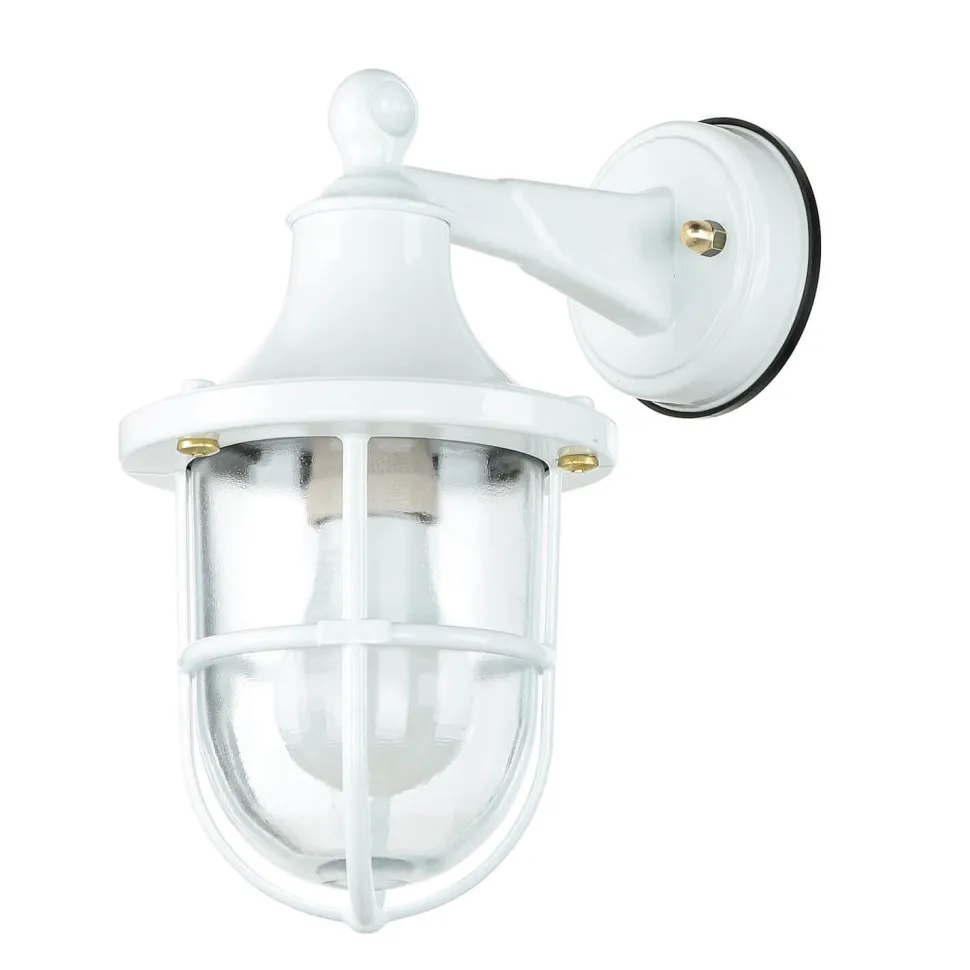 Außenwandleuchte Weiß IP64 Glas Echt-Messing E27