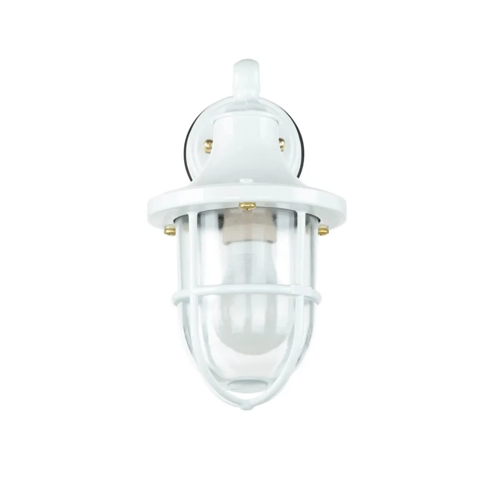 Außenwandleuchte Weiß IP64 Glas Echt-Messing E27