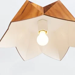 Außergewöhnliche Hängelampe Holz Furnier Teak B: 46 cm E27