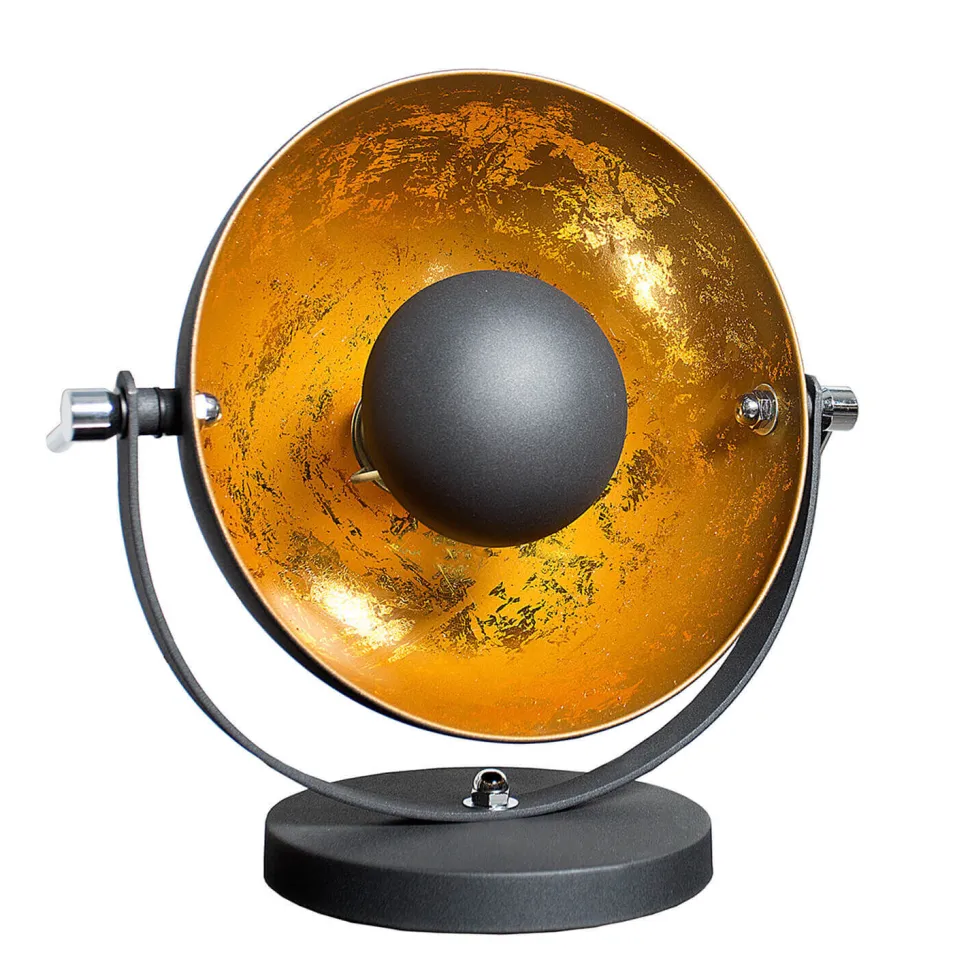Außergewöhnliche Tischlampe Retro rund Schwarz Gold
