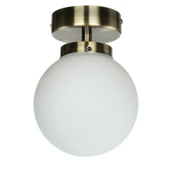 Badezimmerlampe Decke in Messing Weiß Glas Kugel