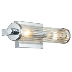 Badlampe Wand Glas Metall E14 IP44 B: 40,7 cm Chrom poliert