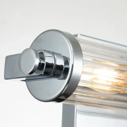 Badlampe Wand Glas Metall E14 IP44 B: 40,7 cm Chrom poliert