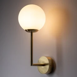 Badlampe Wand IP44 in Messing Weiß G9 Kugelschirm