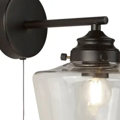 Badlampe Wand IP44 Schwarz matt Klar E27 mit Schalter