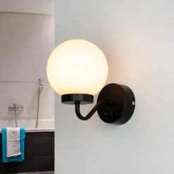 Badlampe Wand IP44 Schwarz Weiß Glasschirm TOHO