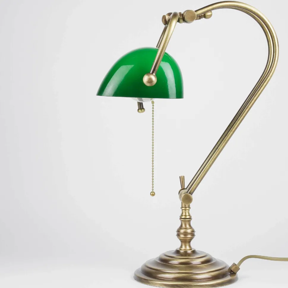 Banker Tischlampe aus Echt-Messing in Bronze
