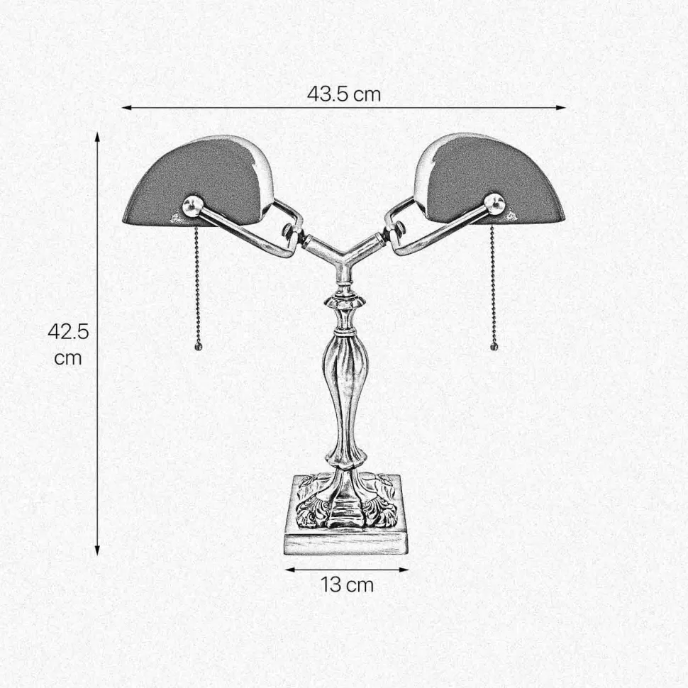 Bankerlampe 42,5 cm 2-flammig E27 Echt-Messing Zugschalter