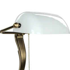 Bankerlampe Bronze aus Messing mit Schirm Weiß