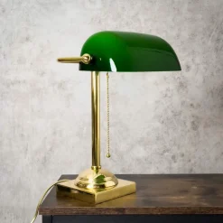 Bankerlampe E27 34 cm Messing Glas Zugschalter schwenkbar