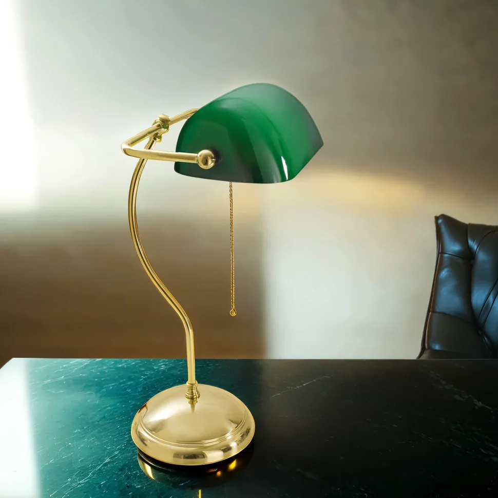 Bankerlampe Echt-Messing Poliert Premium