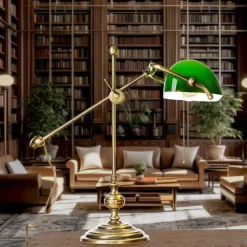 Bankerlampe Glas Messing massiv 47 cm