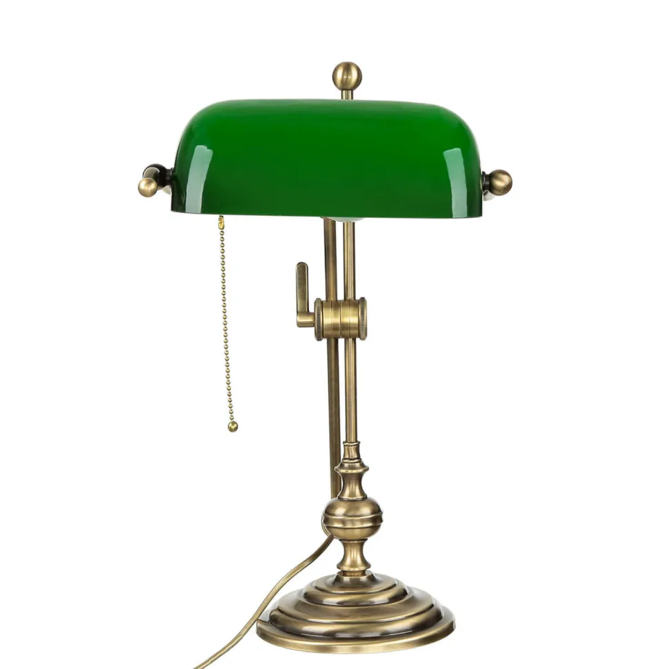 Bankerlampe Glas Messing massiv 47 cm