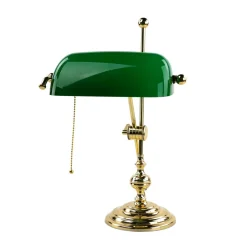 Bankerlampe Grün aus Echt Messing Poliert