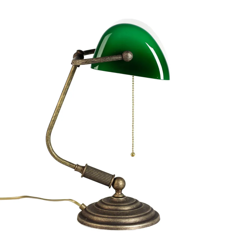 Bankerlampe Grün aus Messing in Bronze Rustikal