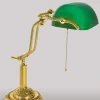Bankerlampe Grün Echt-Messing mit Zugschalter