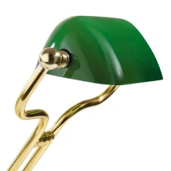 Bankerlampe Grün H: 35 cm verstellbar Echt-Messing Glas E14