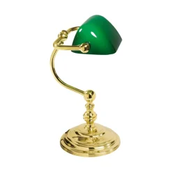 Bankerlampe Grün Messing massiv Glas 29 cm hoch schwenkbar