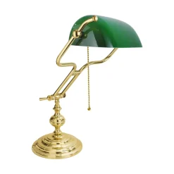 Bankerlampe Jugendstil 47 cm Messing Glas Zugschalter E27