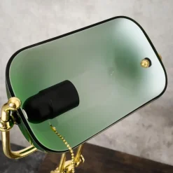 Bankerlampe Jugendstil 47 cm Messing Glas Zugschalter E27