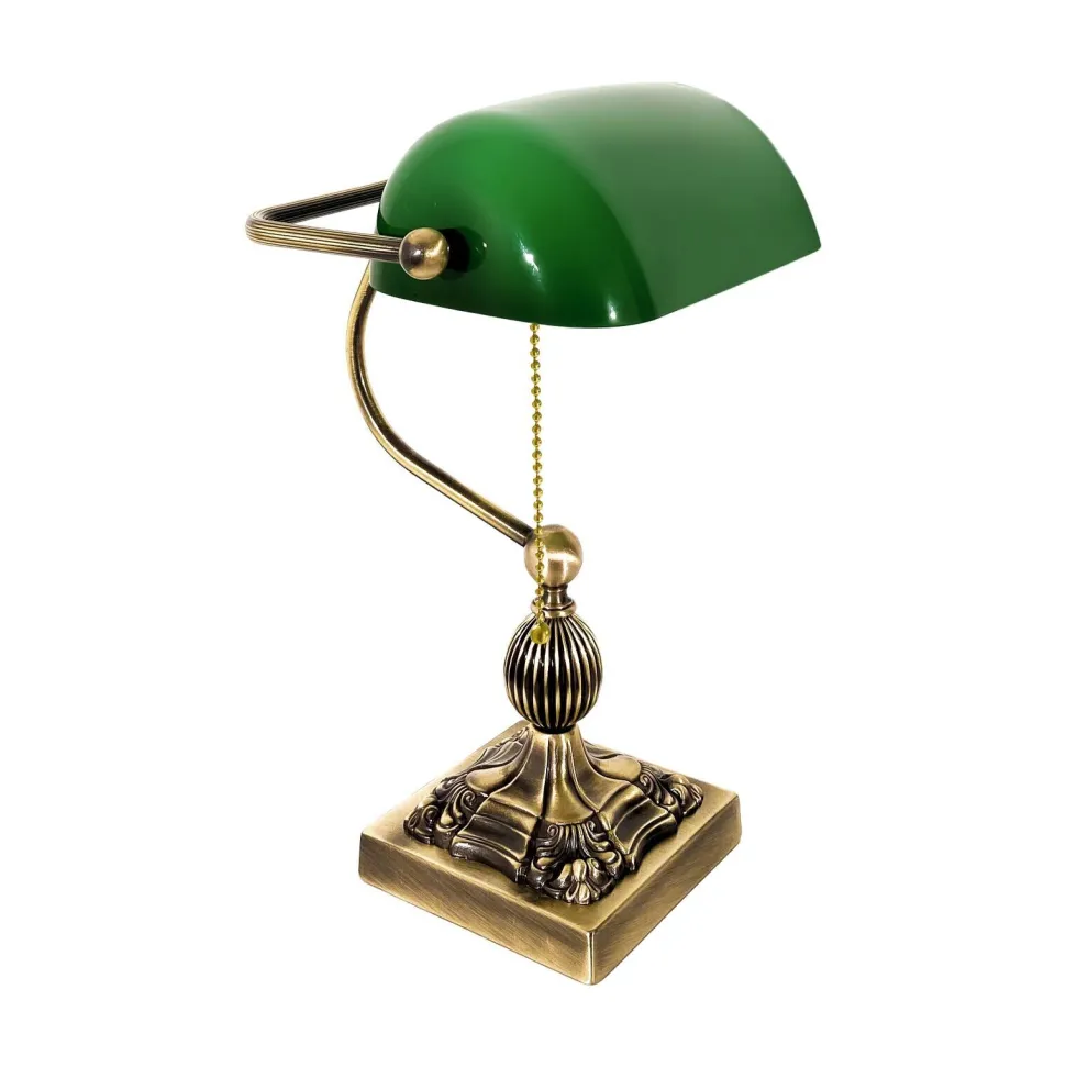 Bankerlampe Messing massiv Glas 36 cm hoch schwenkbar