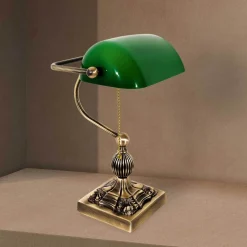 Bankerlampe Messing massiv Glas 36 cm hoch schwenkbar