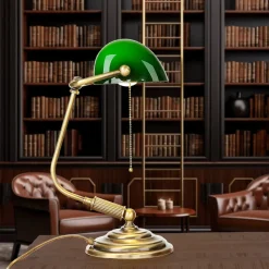 Bankerlampe Messing massiv 35,5 cm Zugschalter