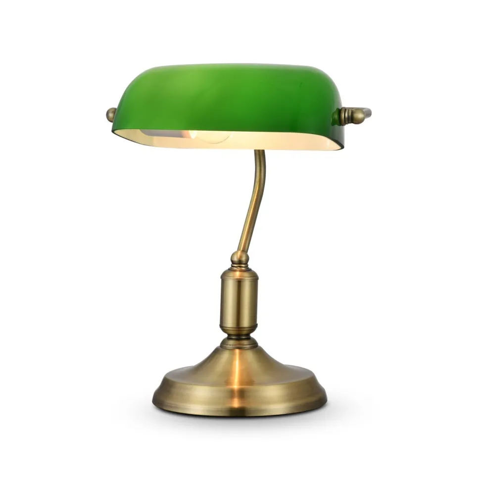 Bankerlampe Metall Glas E27 36 cm in Messing Grün MARC