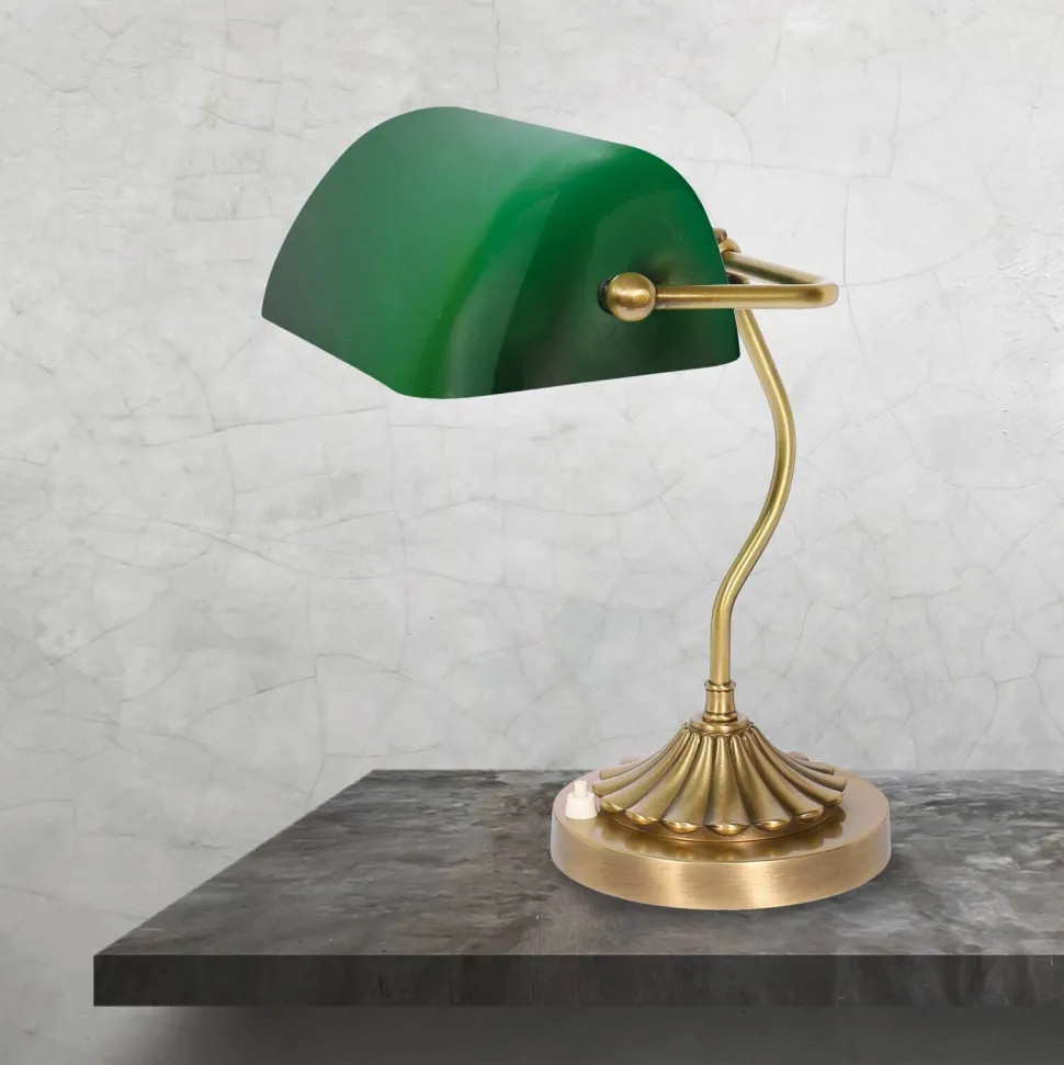 Bankerleuchte Gün Bronze H: 30 cm aus Messing Glas E27