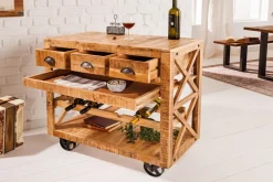 Barschrank mit Rollen Mangoholz massiv B: 86 cm Industrial