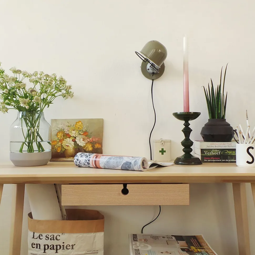 Beweglicher Wandspot mit Stecker in Grün Silber T:29 cm