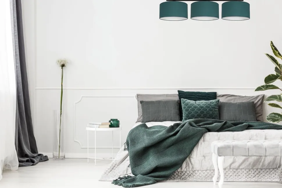 Blendarme Deckenlampe Stoff Grün Weiß E27 3-flammig