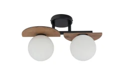 Blendarme Deckenleuchte 2-flammig Schwarz Holz Glas G9