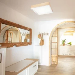 Blendarme Deckenleuchte Glas Holz Pinie E27 L:48 cm