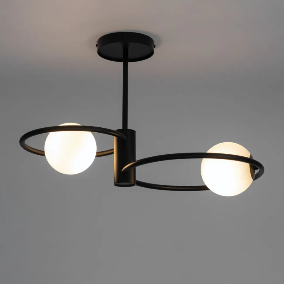 Blendarme Deckenleuchte Glas Schwarz Weiß G9 L:55 cm