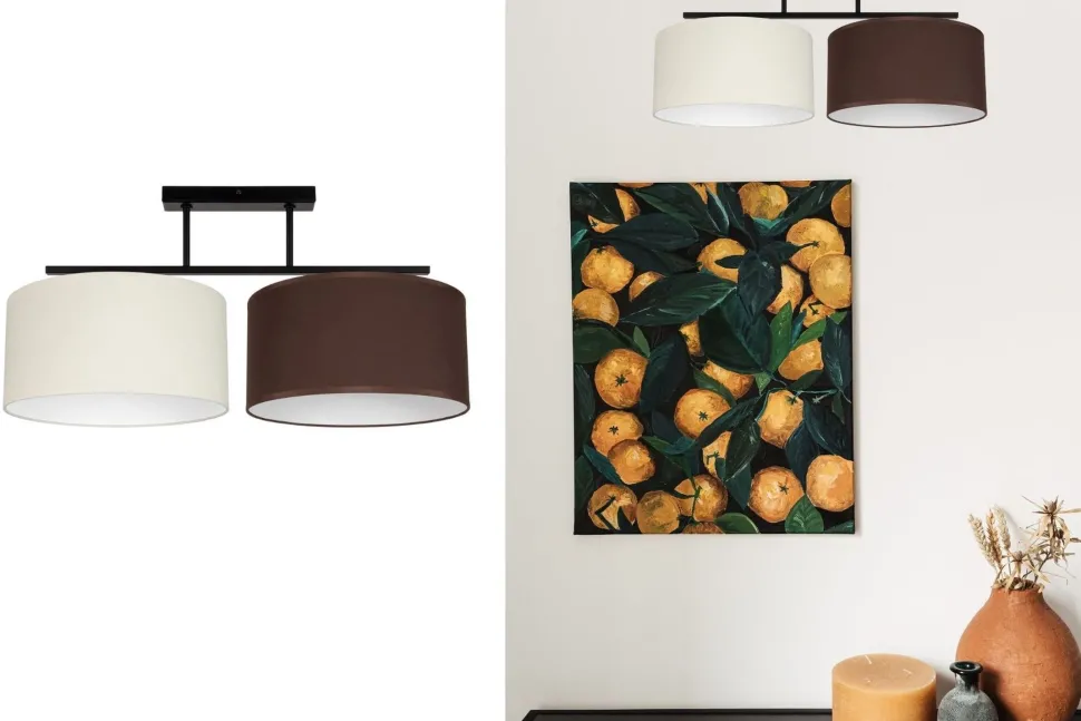 Blendarme Deckenleuchte Stoff Ecru Braun E27 L:70 cm