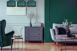 Blendarme Deckenleuchte Stoff Grün Muster E27 3-flammig