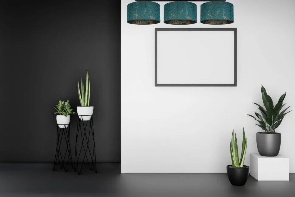 Blendarme Deckenleuchte Stoff Grün Muster E27 3-flammig