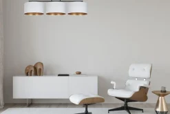 Blendarme Deckenleuchte Stoff Weiß Gold E27 100 cm lang