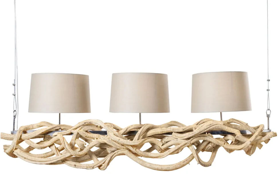 Blendarme Hängelampe 3-flammig Holz Leinen 165 cm lang