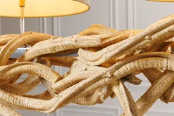 Blendarme Hängelampe 3-flammig Holz Leinen 165 cm lang