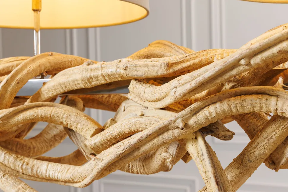 Blendarme Hängelampe 3-flammig Holz Leinen 165 cm lang